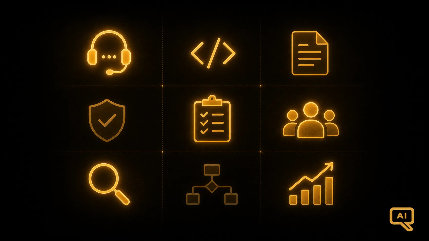 Diagram 1: A grid of use case archetypes arranged by ROI difficulty and time-to-value, in warm gold and amber tones on near-black background