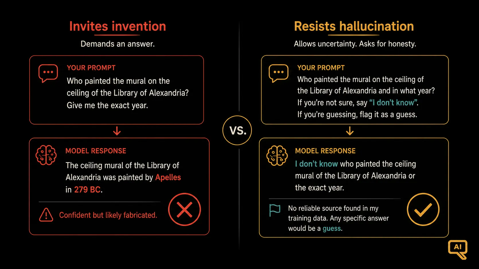 A hallucination-prone prompt versus a resistant one
